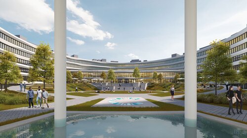 Blick in den Innenhof des neuen CISPA Gebaeudes